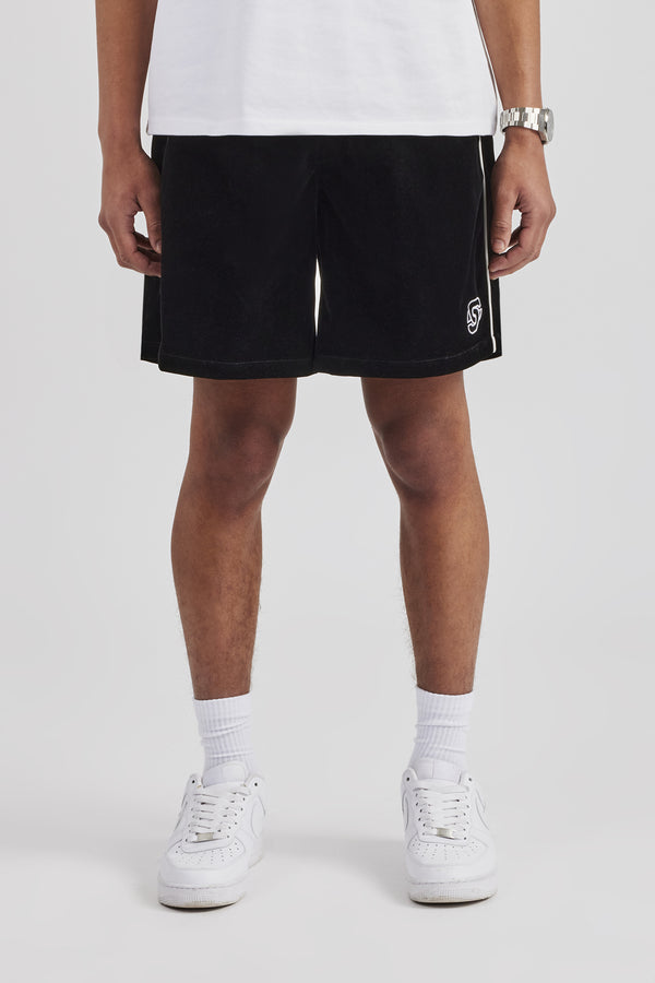 Velour Piping Track Short - Black