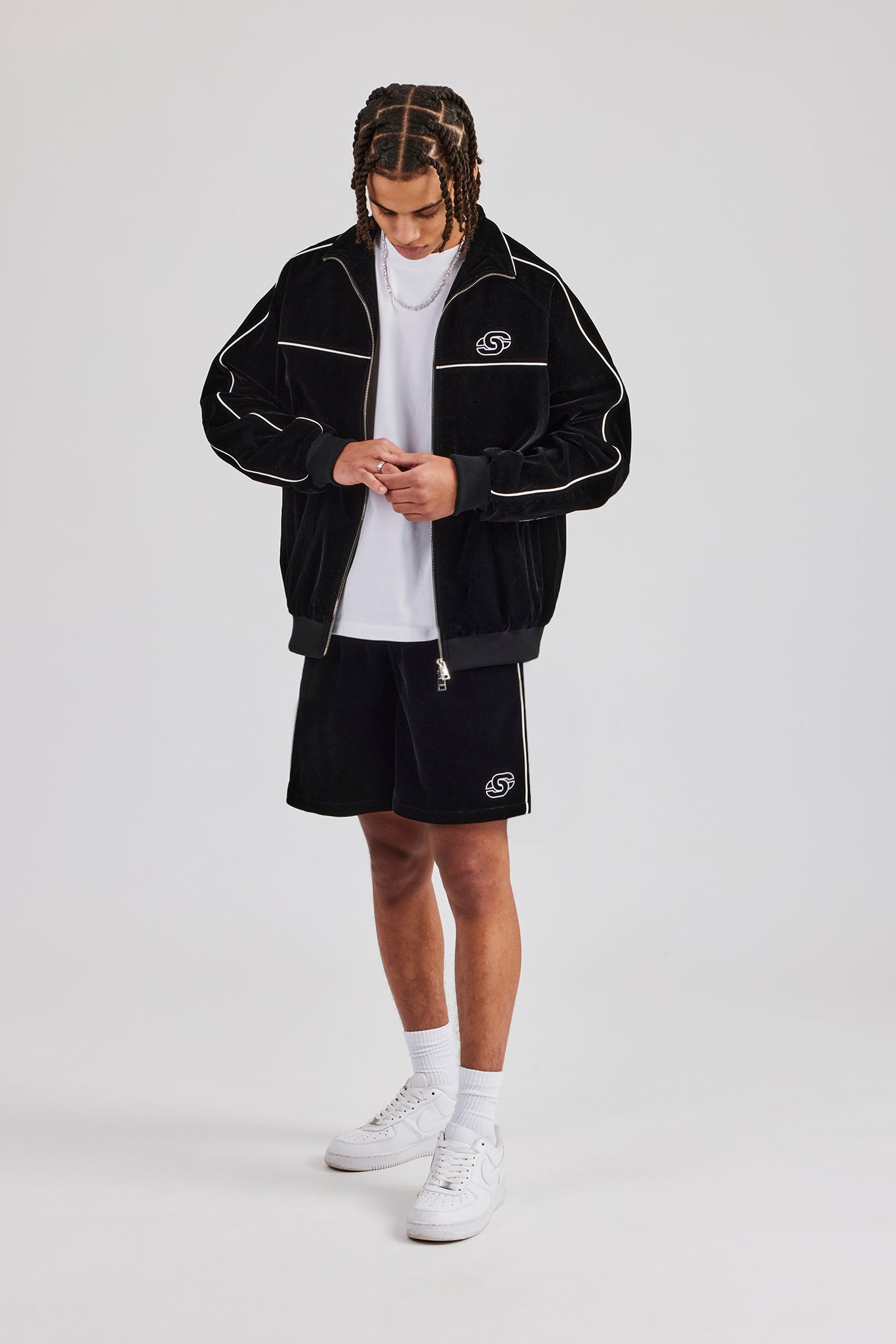 Velour Piping Track Short - Black