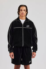 Velour Funnel Neck Piping Track Jacket - Black