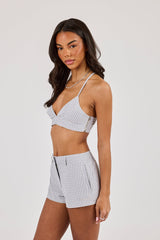 Check Print Triangle Bralet - Baby Blue