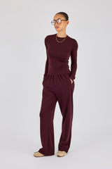 Soft Touch Button Detail Trouser - Burgundy