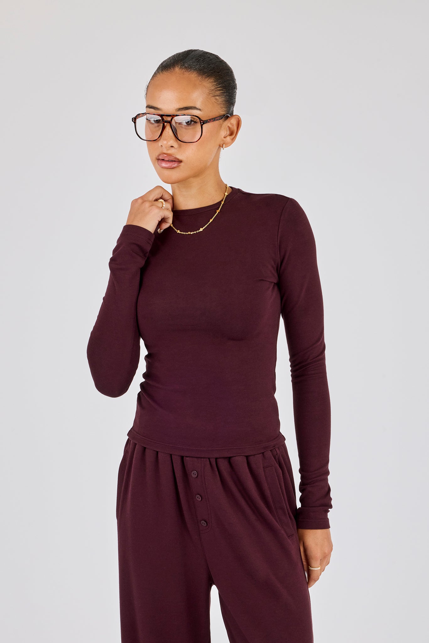 Soft Touch Long Sleeve Top - Burgundy