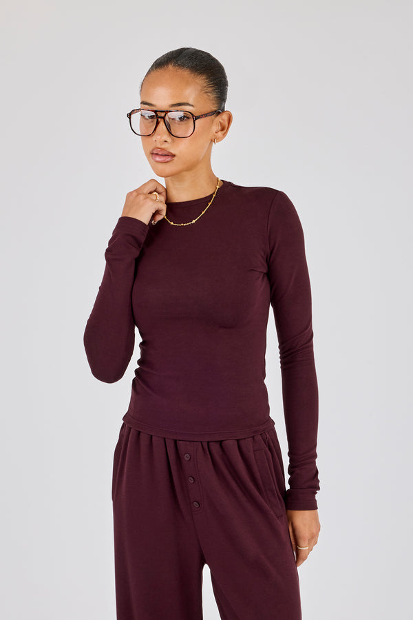 Soft Touch Long Sleeve Top - Burgundy