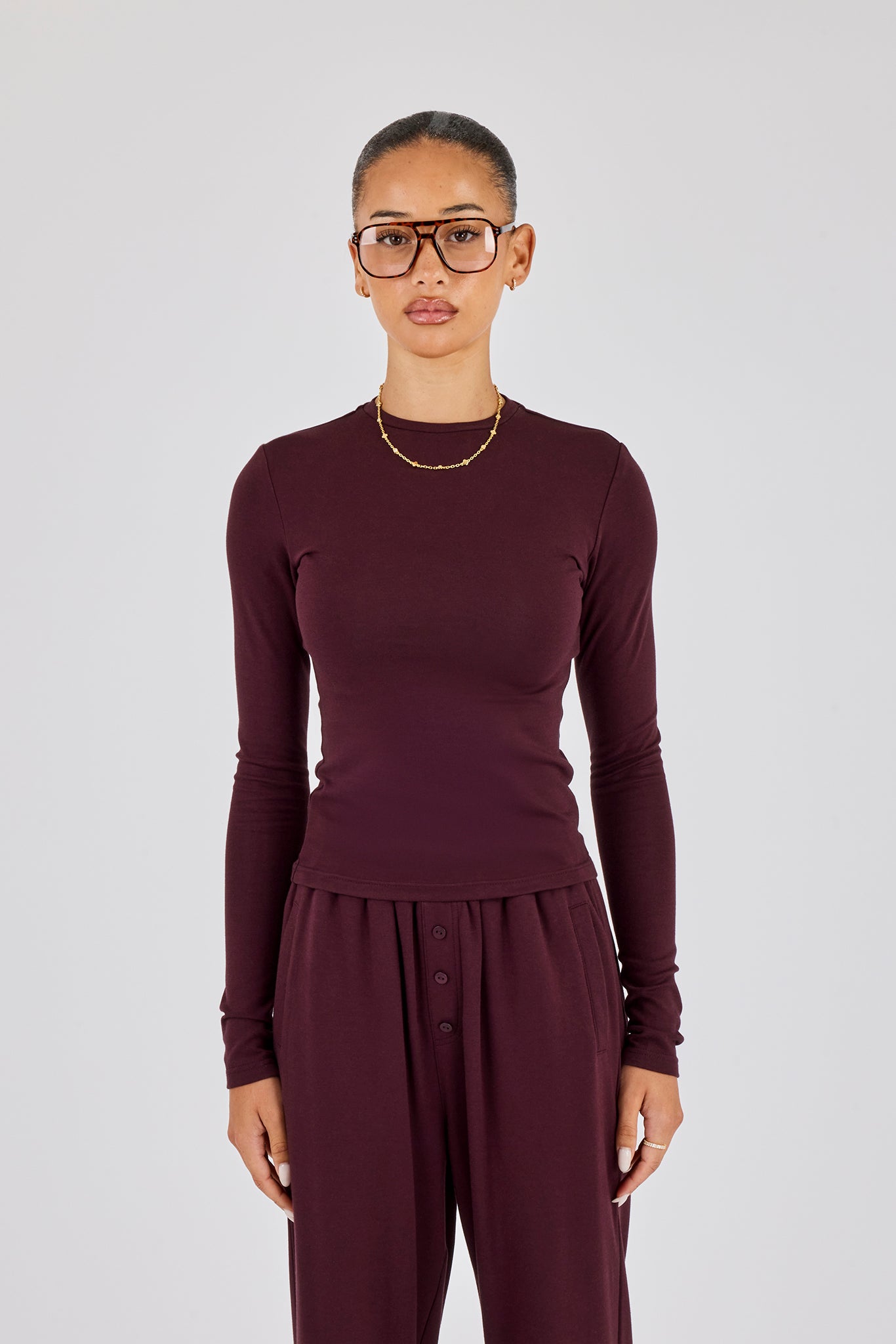 Soft Touch Long Sleeve Top - Burgundy