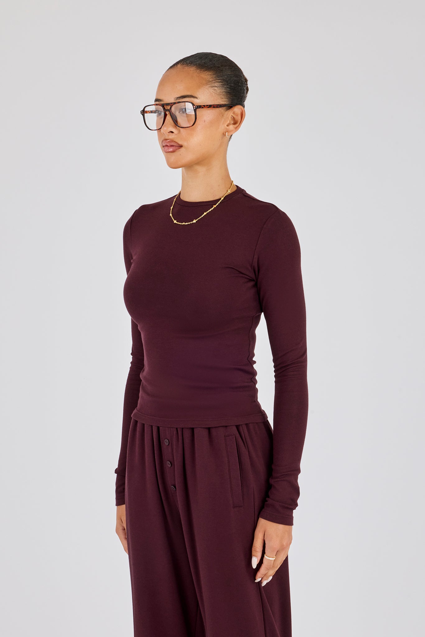 Soft Touch Long Sleeve Top - Burgundy