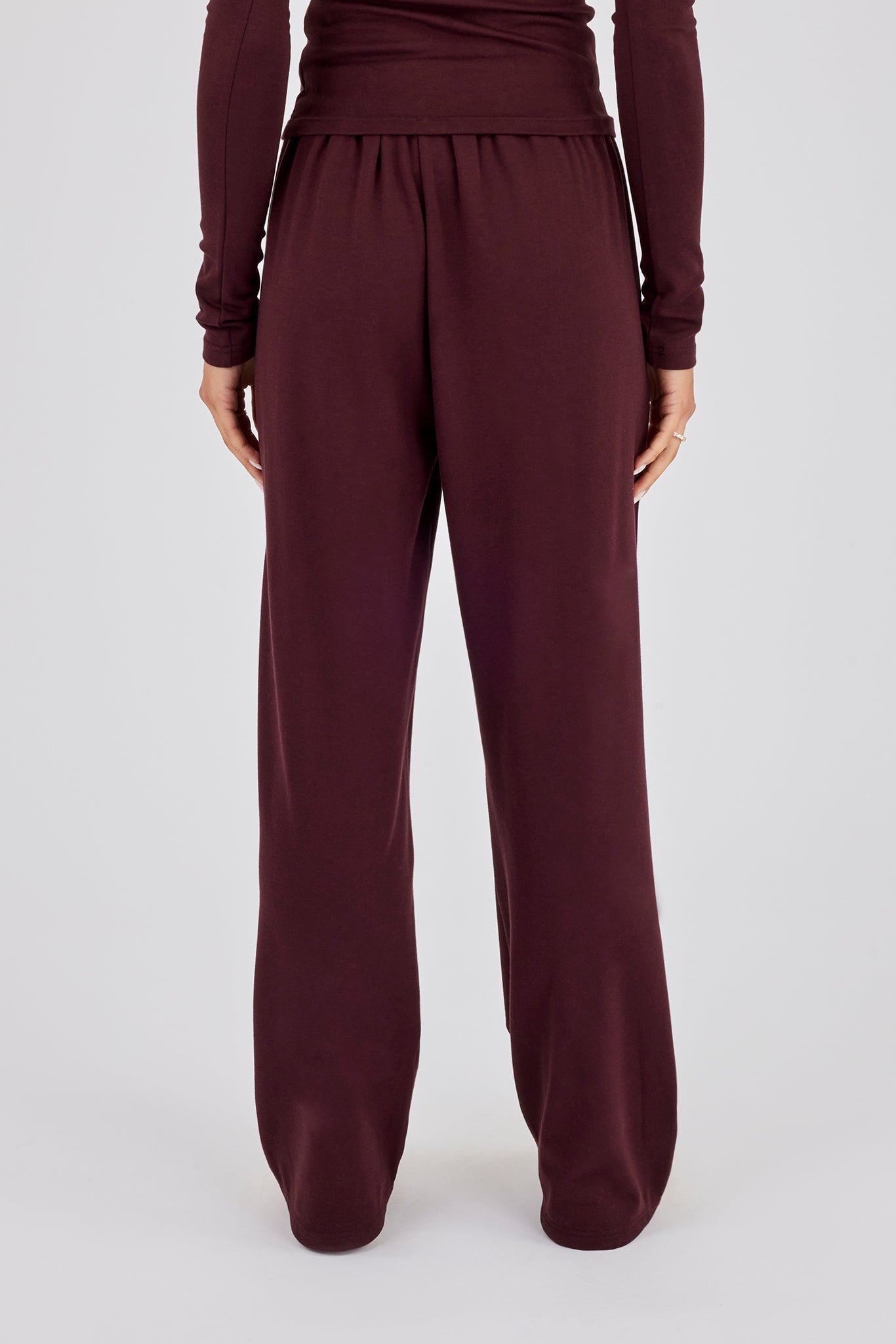 Soft Touch Button Detail Trouser - Burgundy