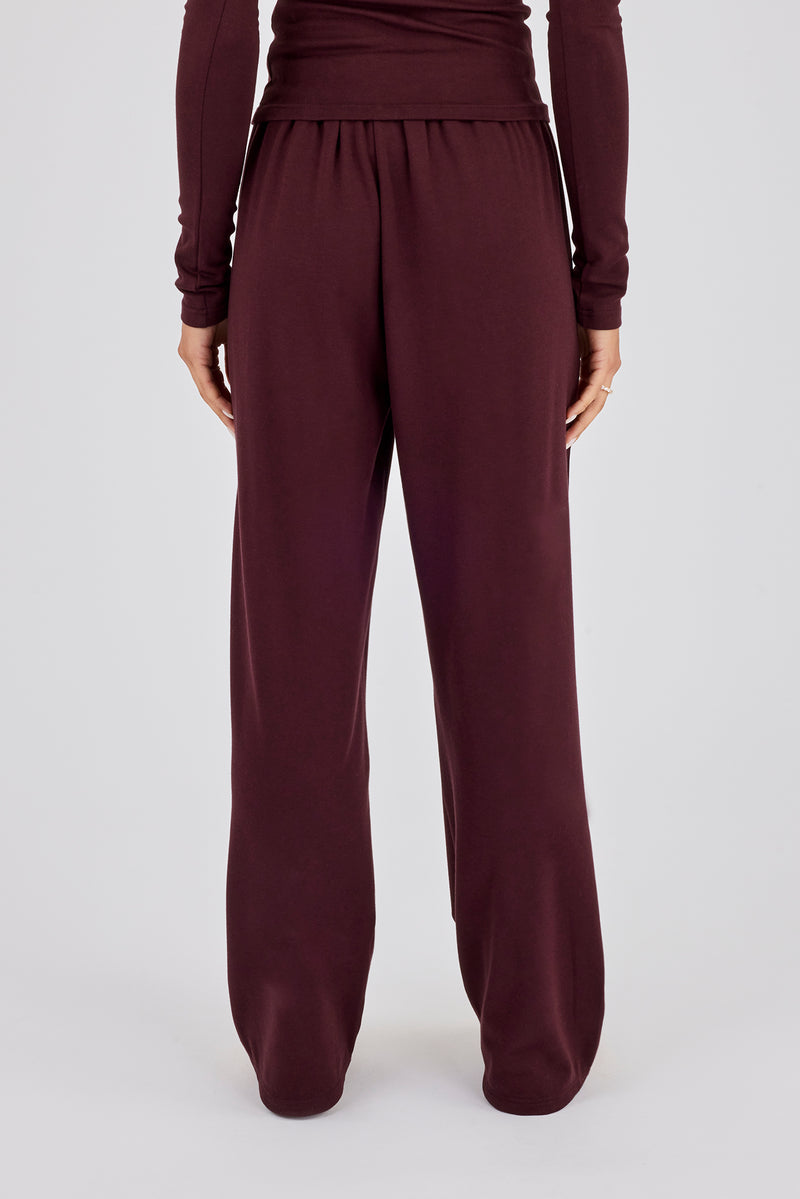 Soft Touch Button Detail Trouser - Burgundy