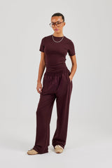 Soft Touch Short Sleeve Top & Trouser - Burgundy