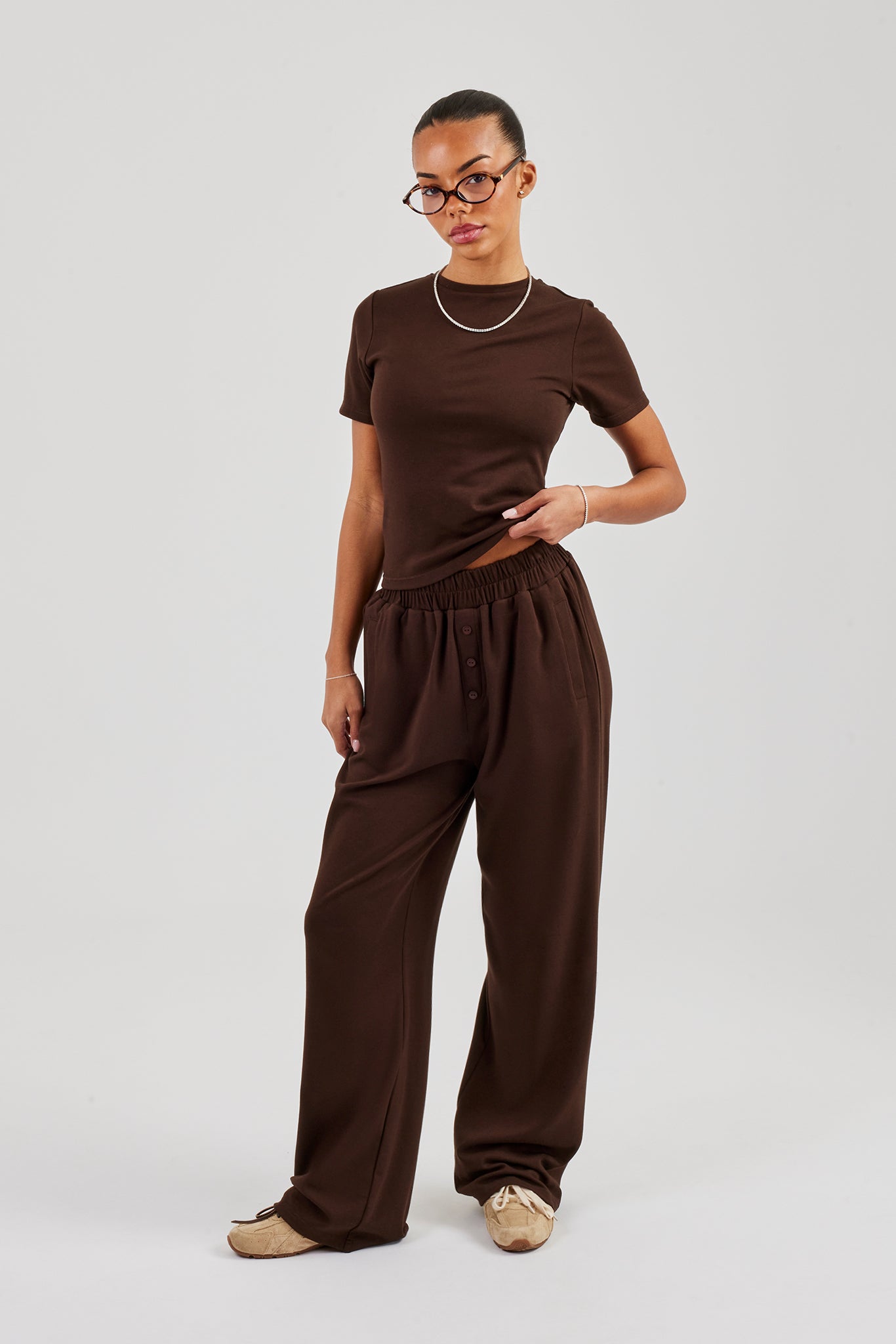 Soft Touch Short Sleeve Top & Trouser - Chocolate