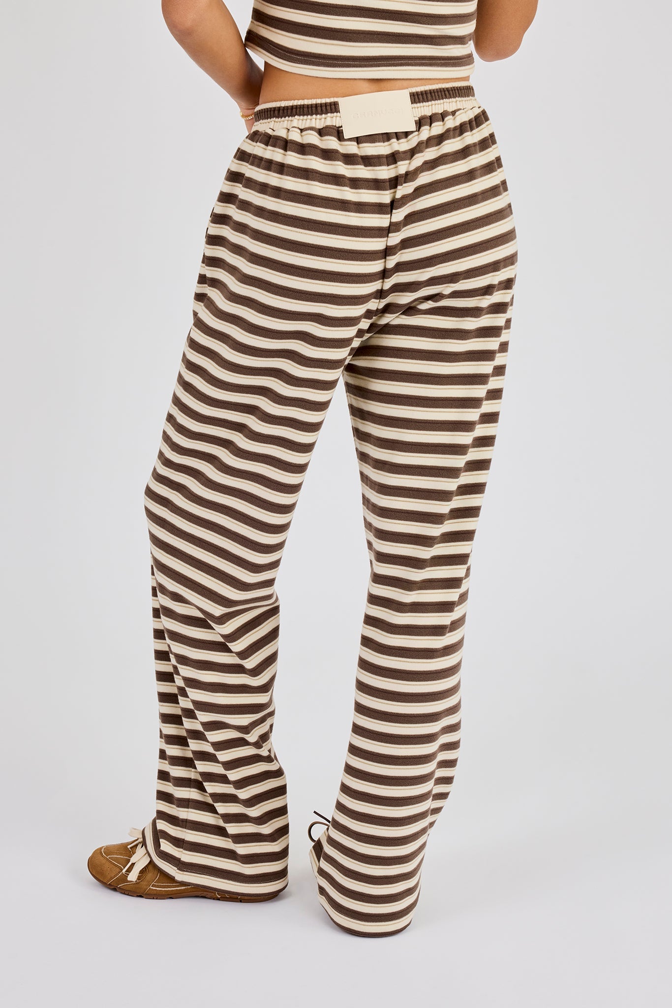 Stripe Soft Touch Button Detail Wide Leg Jogger - Beige