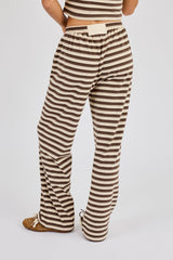 Stripe Soft Touch Button Detail Wide Leg Jogger - Beige