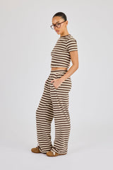 Soft Touch Double Stripe Short Sleeve Top & Trouser - Beige