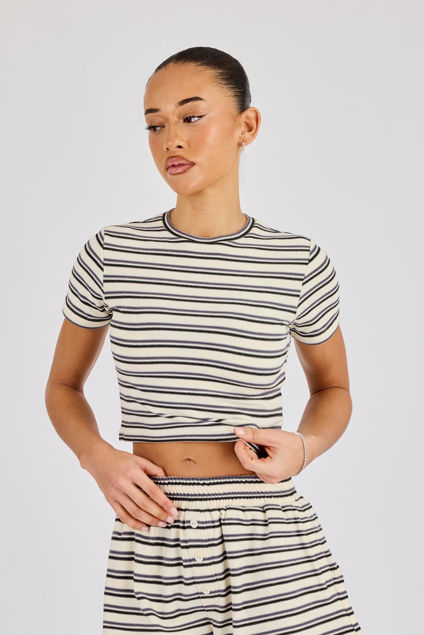 Soft Touch Double Stripe Short Sleeve Top - Blue