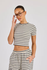 Soft Touch Double Stripe Short Sleeve Top - Blue