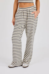 Stripe Soft Touch Button Detail Wide Leg Jogger -  Blue