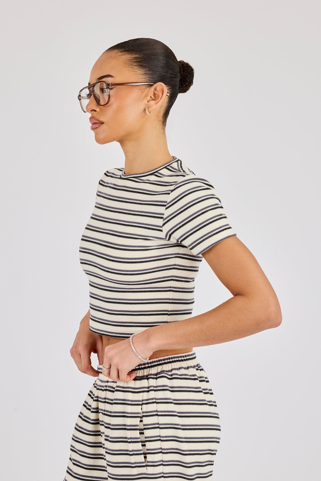 Soft Touch Double Stripe Short Sleeve Top - Blue