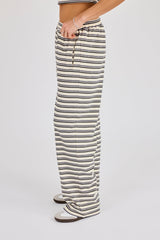 Stripe Soft Touch Button Detail Wide Leg Jogger -  Blue