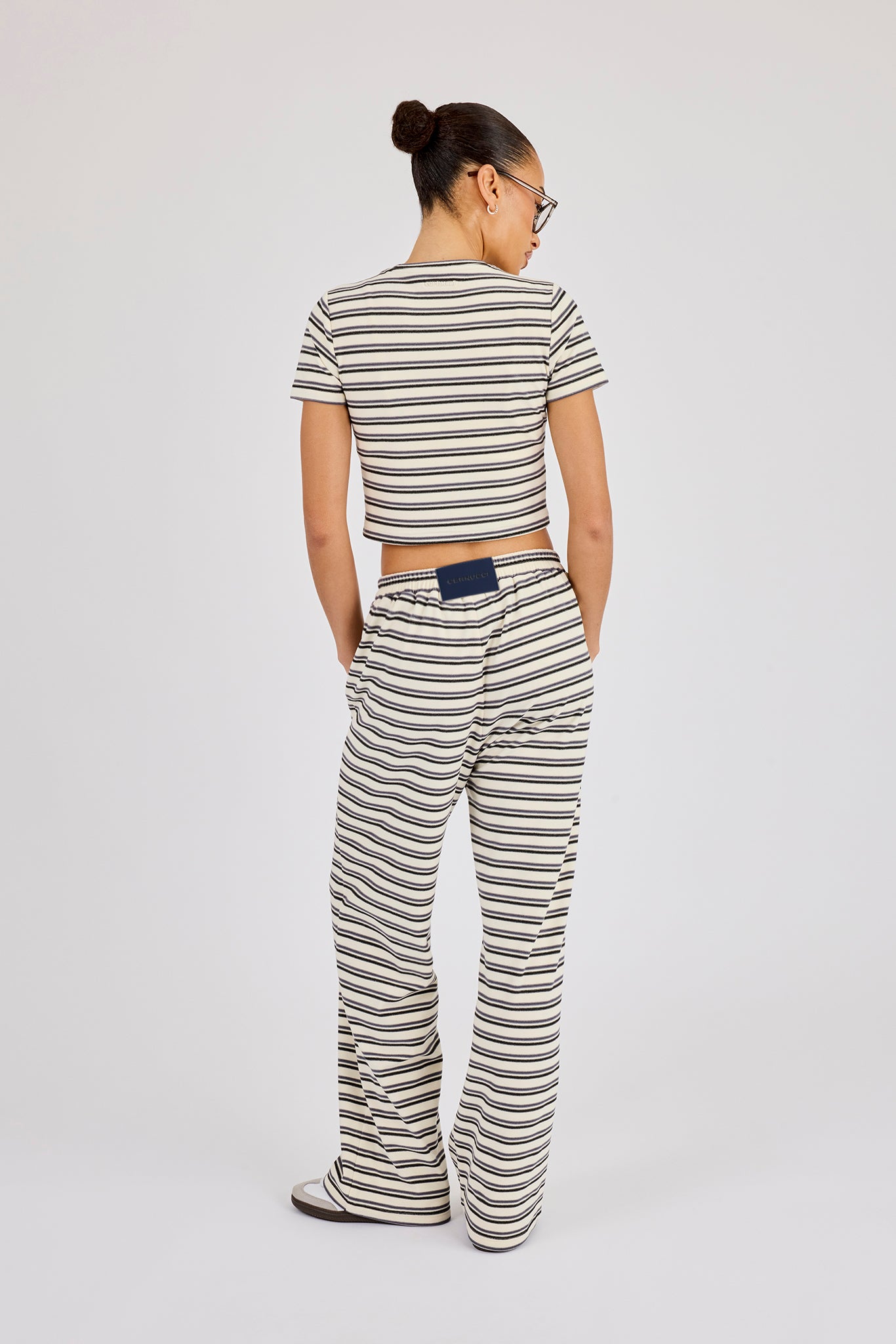 Soft Touch Double Stripe Short Sleeve Top & Trouser - Blue