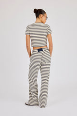 Soft Touch Double Stripe Short Sleeve Top & Trouser - Blue