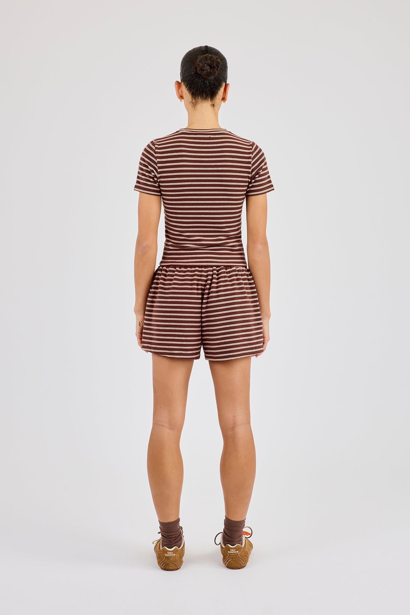 Soft Touch Double Stripe Short Sleeve Top & Short - Chocolate