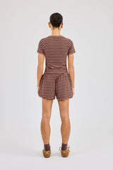 Soft Touch Double Stripe Short Sleeve Top & Short - Chocolate