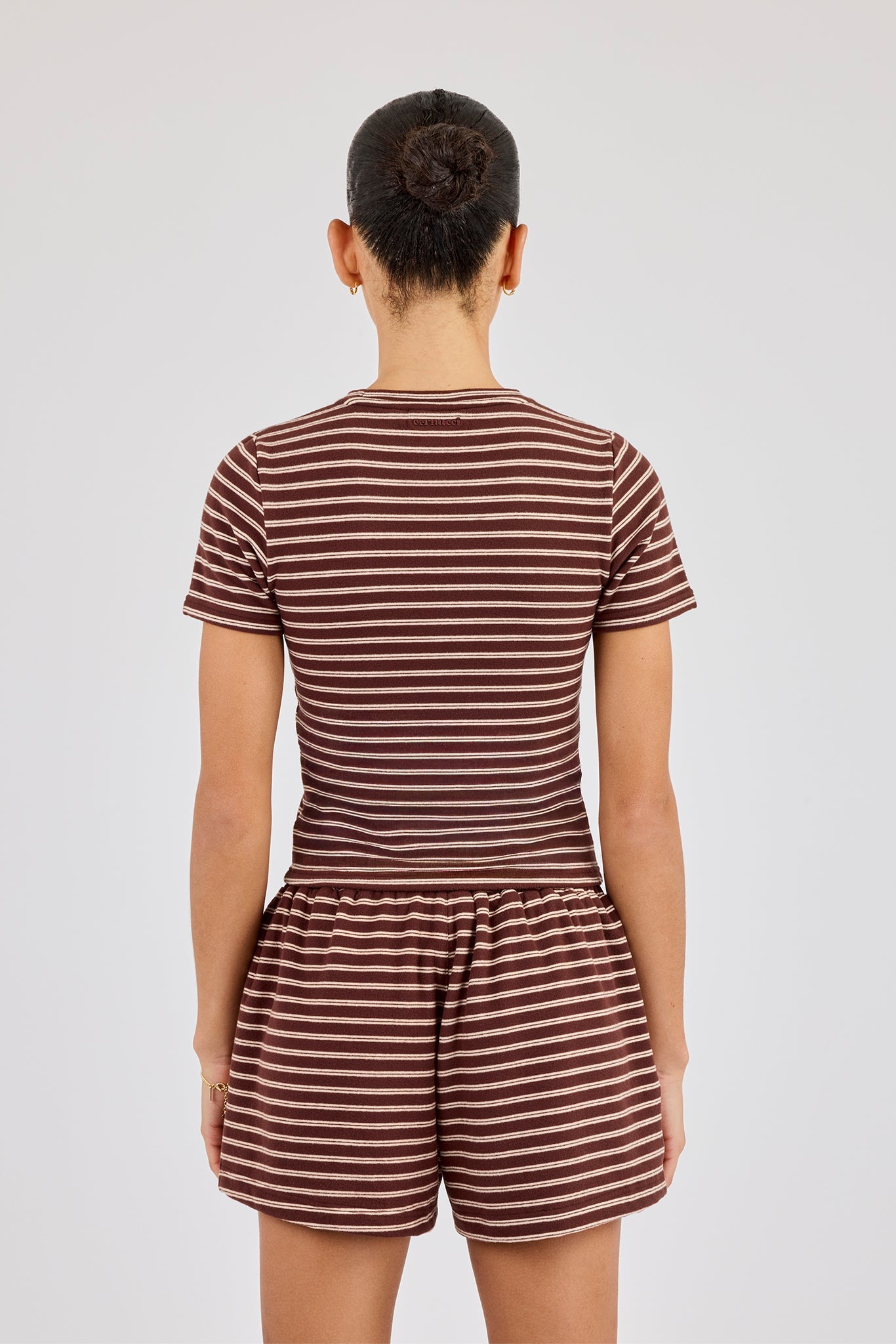 Soft Touch Double Stripe Short Sleeve Top - Chocolate
