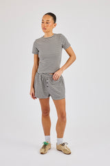 Soft Touch Double Stripe Short Sleeve Top & Short - Grey