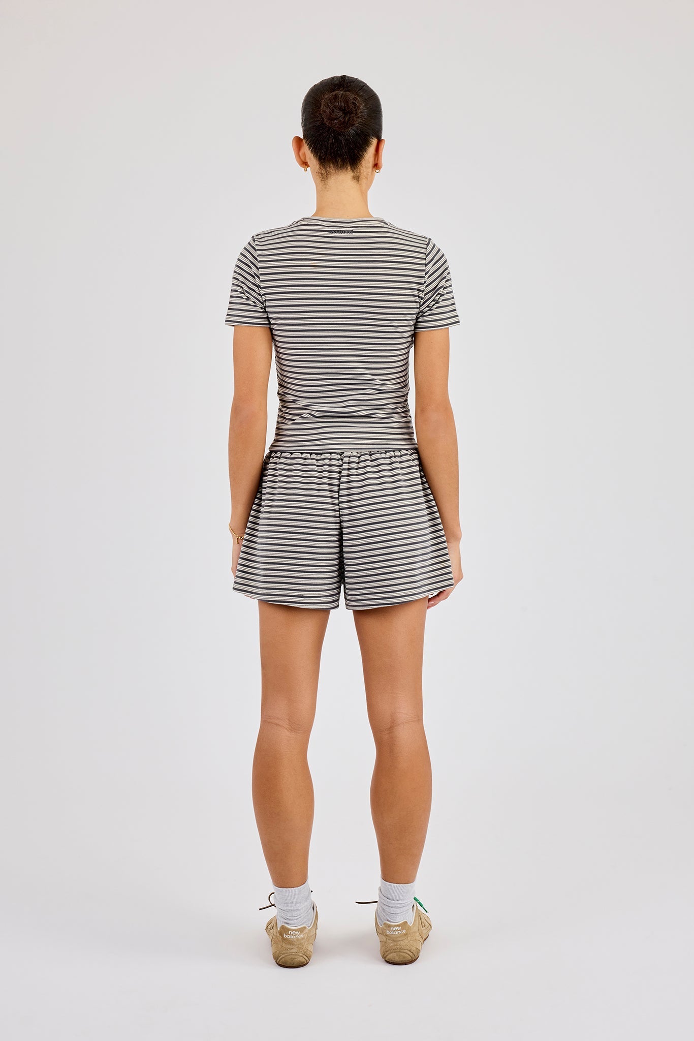 Soft Touch Double Stripe Short Sleeve Top & Short - Grey
