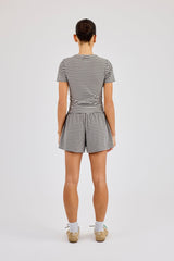 Soft Touch Double Stripe Short Sleeve Top & Short - Grey