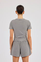 Soft Touch Double Stripe Short Sleeve Top - Grey
