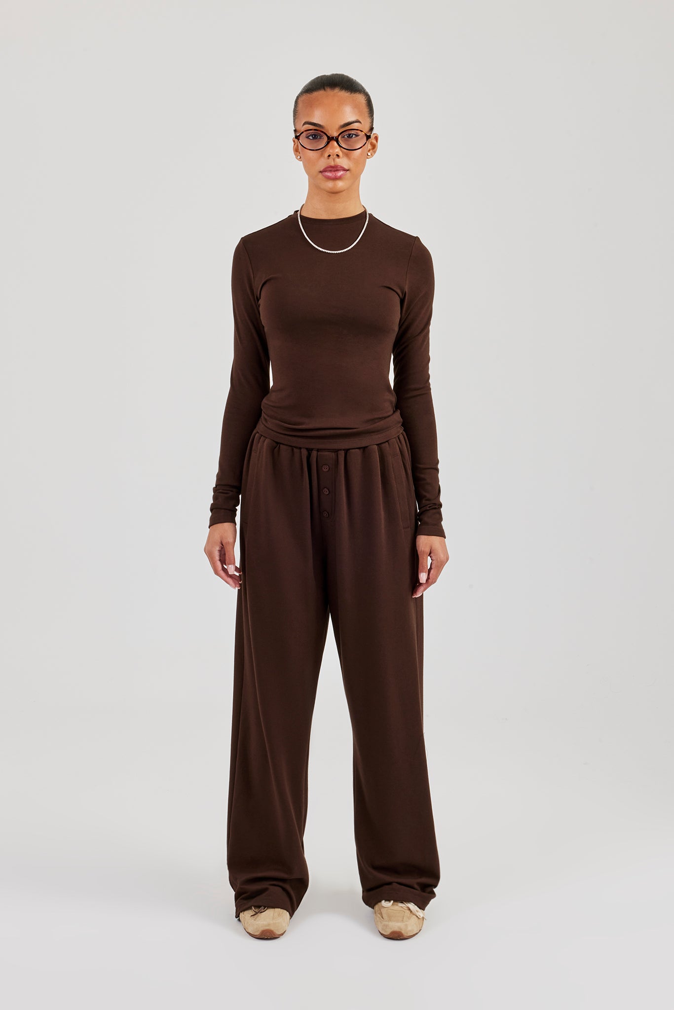 Soft Touch Long Sleeve Top & Trouser - Chocolate