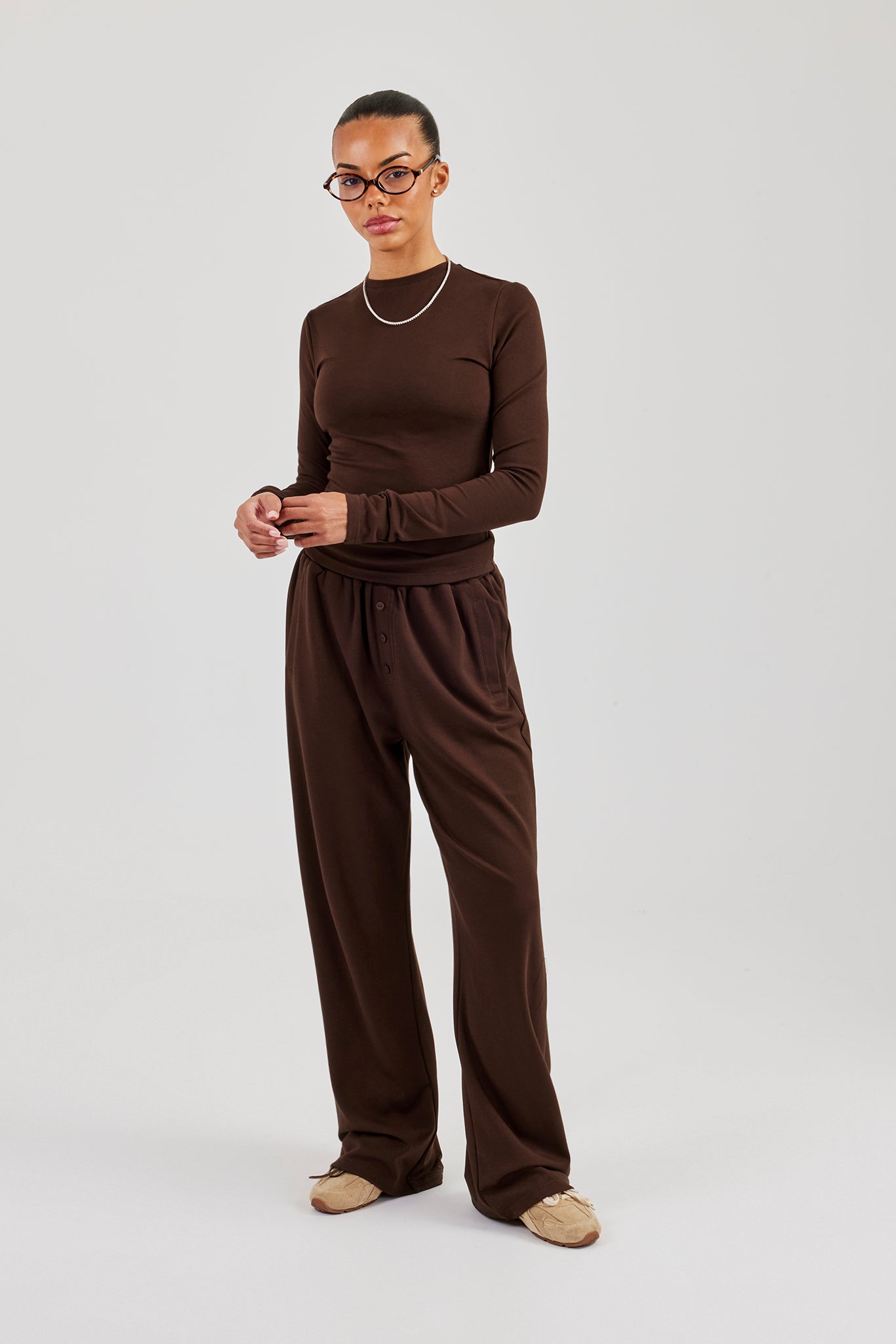 Soft Touch Long Sleeve Top & Trouser - Chocolate