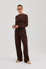 Soft Touch Long Sleeve Top & Trouser - Chocolate