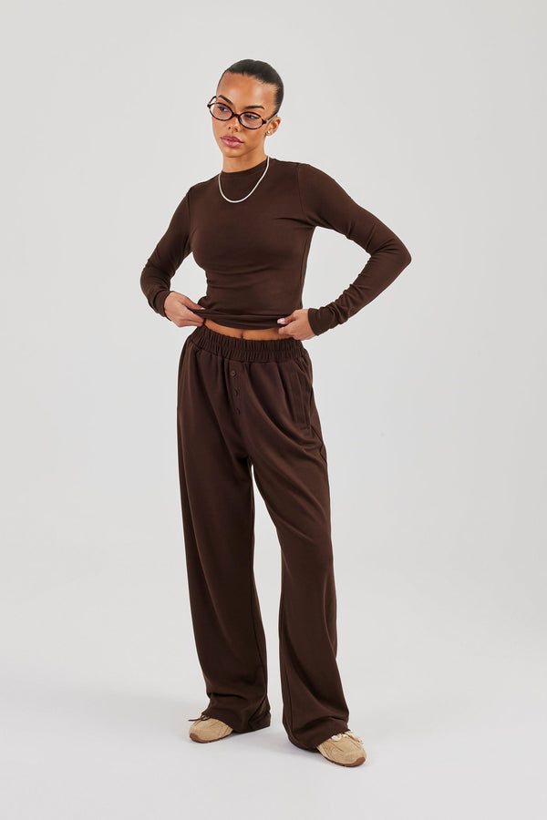 Soft Touch Long Sleeve Top & Trouser - Chocolate