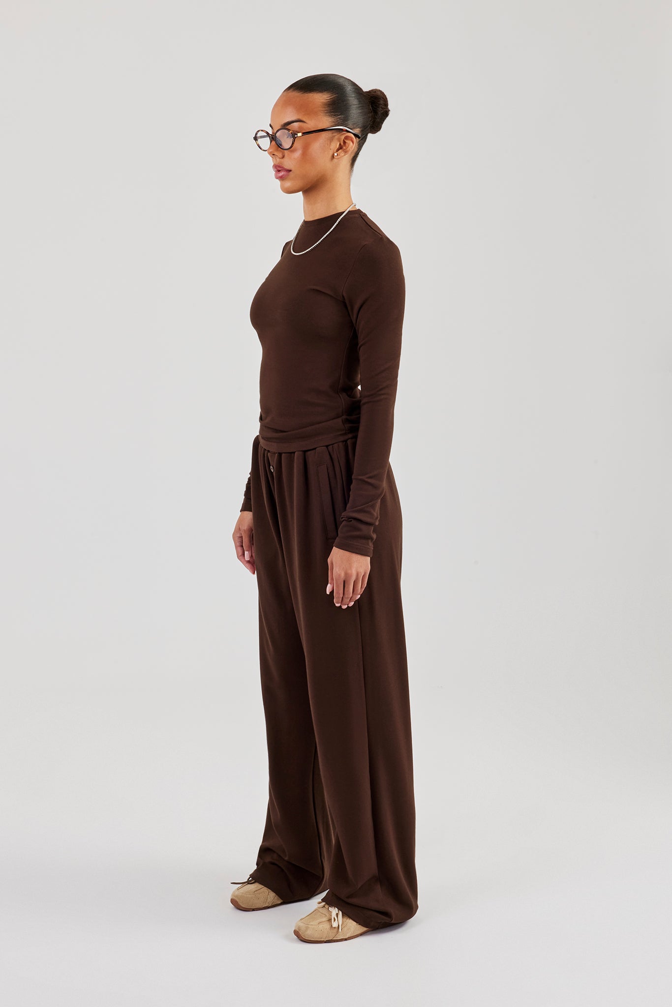 Soft Touch Long Sleeve Top & Trouser - Chocolate