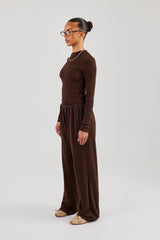 Soft Touch Long Sleeve Top & Trouser - Chocolate