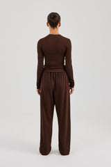 Soft Touch Long Sleeve Top & Trouser - Chocolate