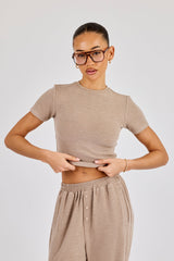 Peached Soft Touch Short Sleeve Top - Taupe