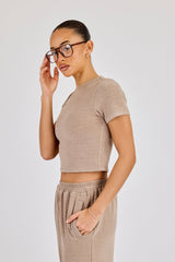 Peached Soft Touch Short Sleeve Top - Taupe
