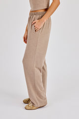 Peached Soft Touch Button Detail Trouser - Taupe