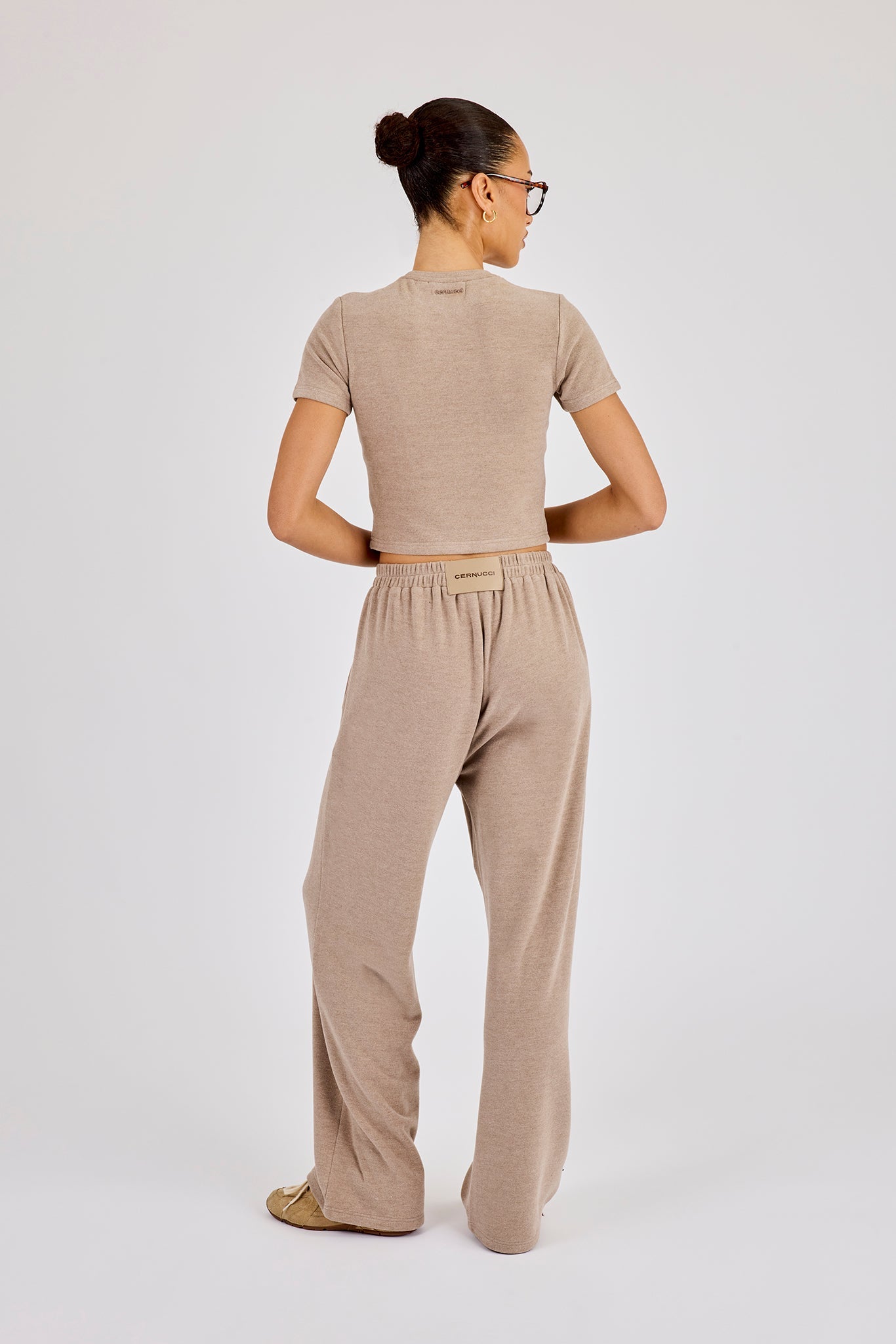 Peached Soft Touch Short Sleeve Top & Trouser - Taupe