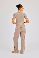 Peached Soft Touch Short Sleeve Top & Trouser - Taupe
