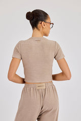 Peached Soft Touch Short Sleeve Top - Taupe