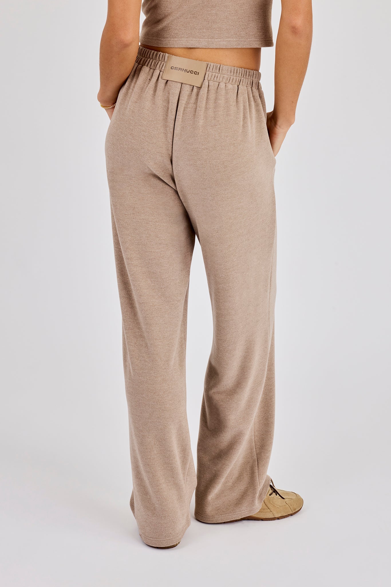 Peached Soft Touch Button Detail Trouser - Taupe