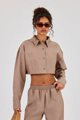 Striped Super Crop Shirt - Taupe