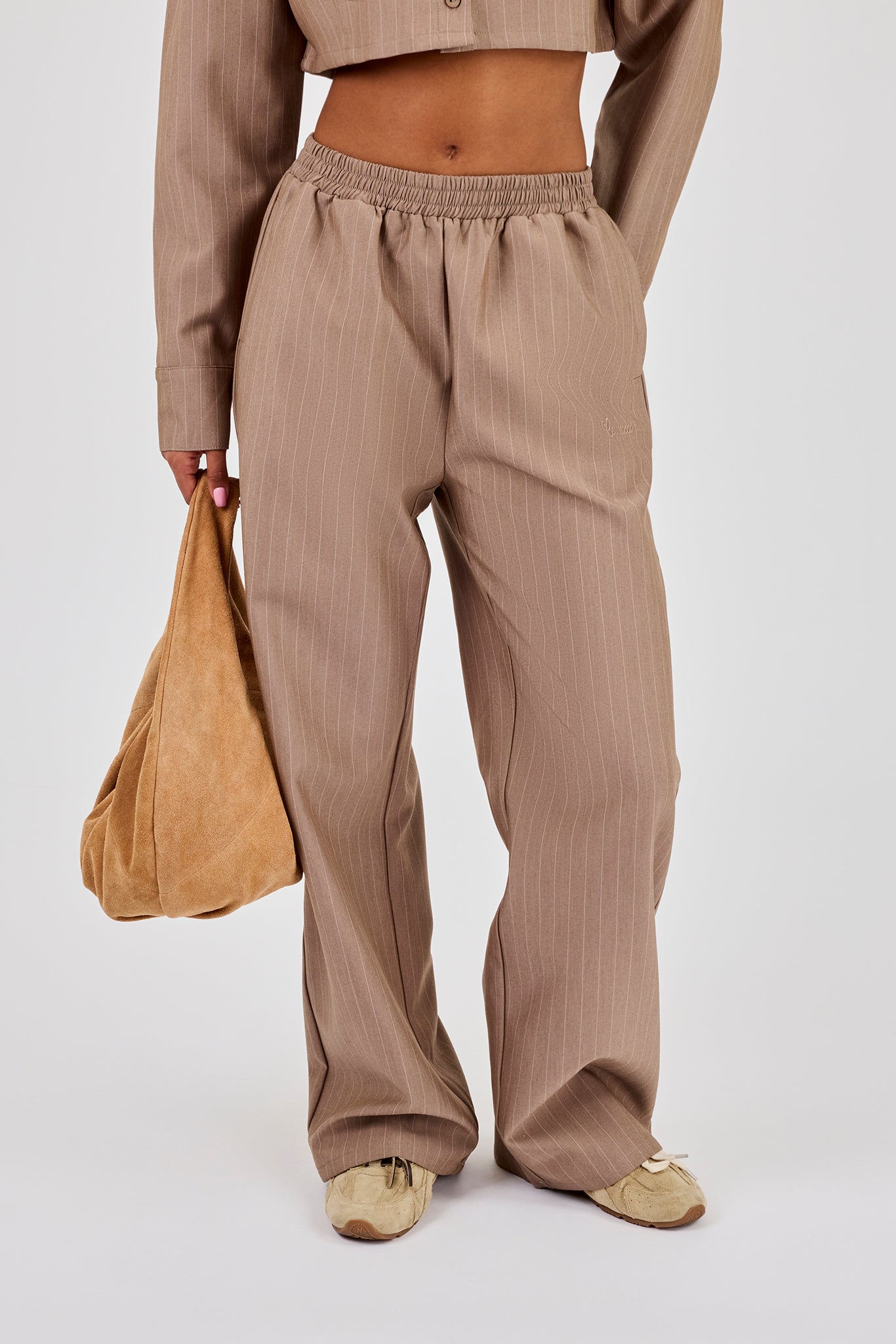 Striped Wide Leg Trouser - Taupe