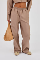 Striped Wide Leg Trouser - Taupe