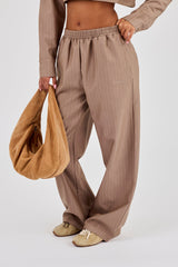 Striped Wide Leg Trouser - Taupe
