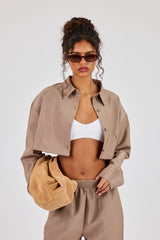 Striped Super Crop Shirt - Taupe