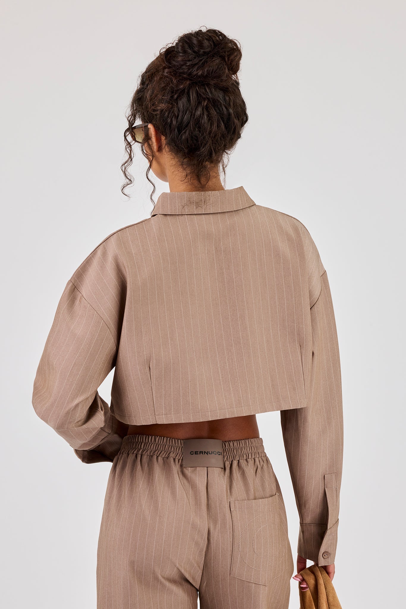 Striped Super Crop Shirt - Taupe